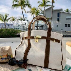 Boatkin Canvas Boat Tote – Brown Trim Includes Free Lock & Makeup Pouch